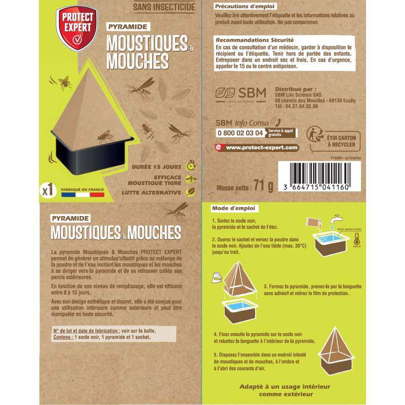 PROTECT EXPERT PYRNAT Pyramide Moustiques & Mouches Durée 15 Jours (En Fonction Remplissage) Efficace Moustiques Tigres