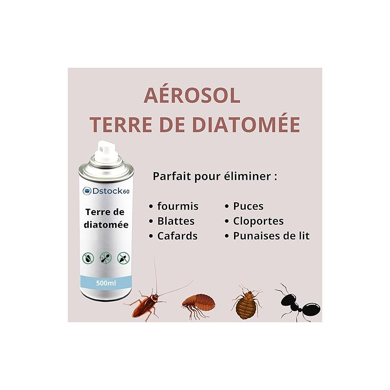 DSTOCK60 - Terre de diatomée aérosol 500 ml - Destinés aux poulaillers, clapiers et litières - Élimine les insectes et acariens