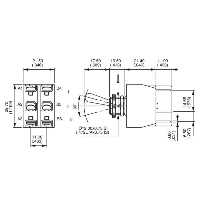 APEM 647H/2 Interrupteur à bascule 250 V/AC 10 A 2 x (ON)/OFF/(ON) à bouton-poussoir/0/bouton 1 pièce