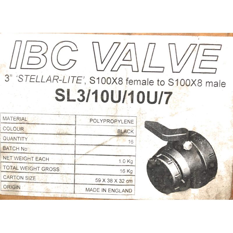 VANNE 3 POUCES POUR IBC CPP - CUVE 1000 litres - GRV -