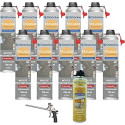 DSTOCK60 – Pack de 10 mousses expansives polyuréthanes projetables 700 ml + 1 pistolet + 1 nettoyant mousse - compatible multi-s