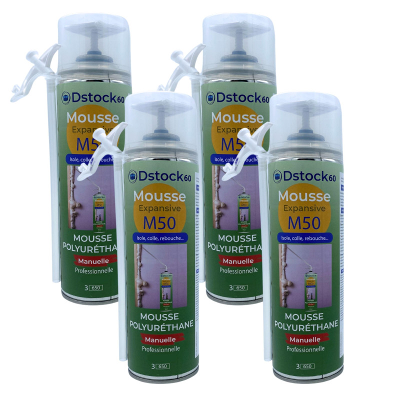 DSTOCK60 - Lot de 4 - Mousses expansives manuelles 300ml - mousse polyuréthane professionnelle - Isole, colle, rebouche - extéri