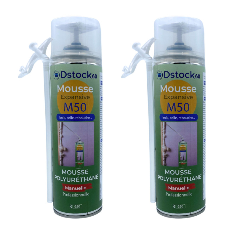 DSTOCK60 - Lot de 2 - Mousses expansives manuelles 300ml - mousse polyuréthane professionnelle - Isole, colle, rebouche - extéri