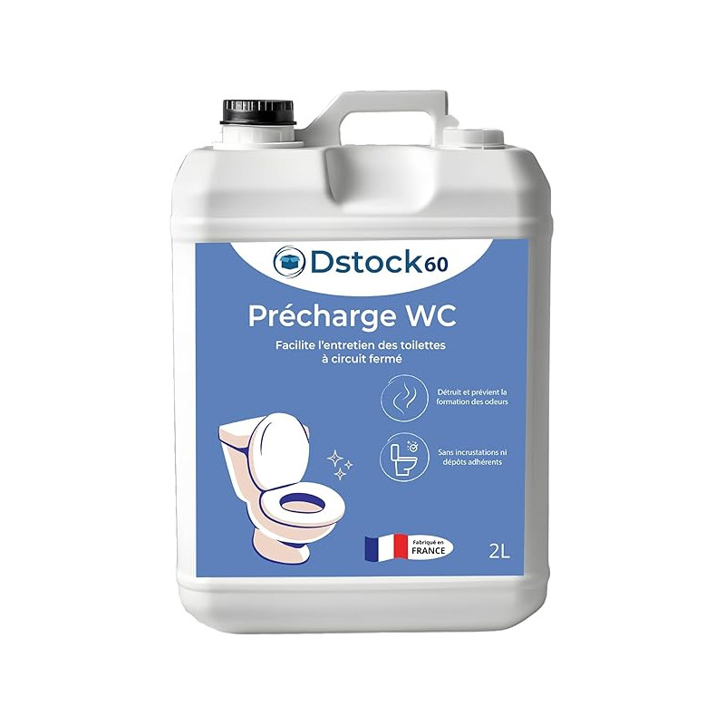 DSTOCK60 - Précharge WC bleu, entretien toilettes à circuit fermé, élimine les odeurs, sans incrustations si dépôts adhérents -