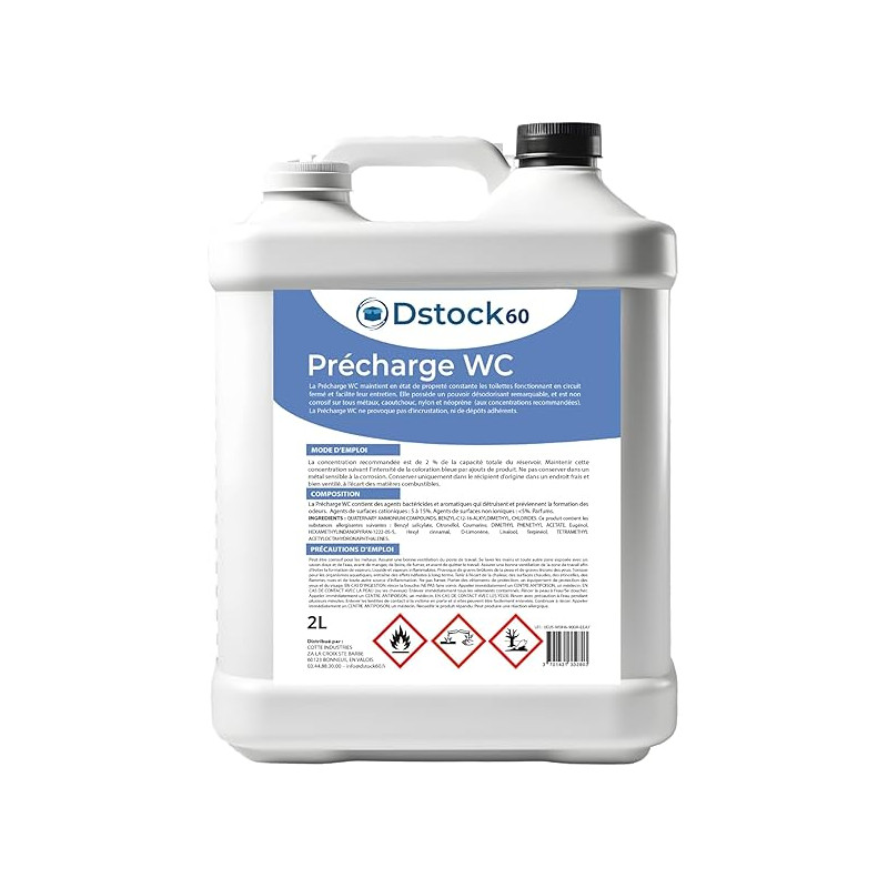 DSTOCK60 - Précharge WC bleu, entretien toilettes à circuit fermé, élimine les odeurs, sans incrustations si dépôts adhérents -