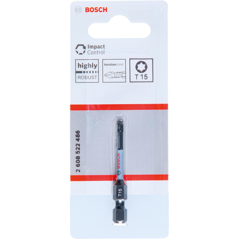 Bosch Accessories Impact Control Embout de vissage T15 (50 mm, tige hexagonale, Pick and Click, accessoires visseuse à percussio