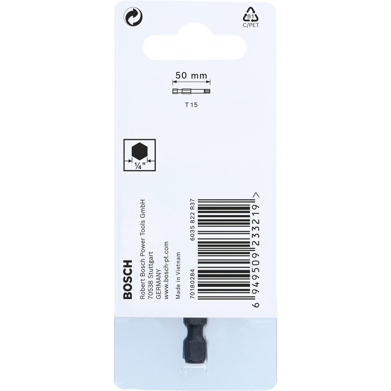 Bosch Accessories Impact Control Embout de vissage T15 (50 mm, tige hexagonale, Pick and Click, accessoires visseuse à percussio