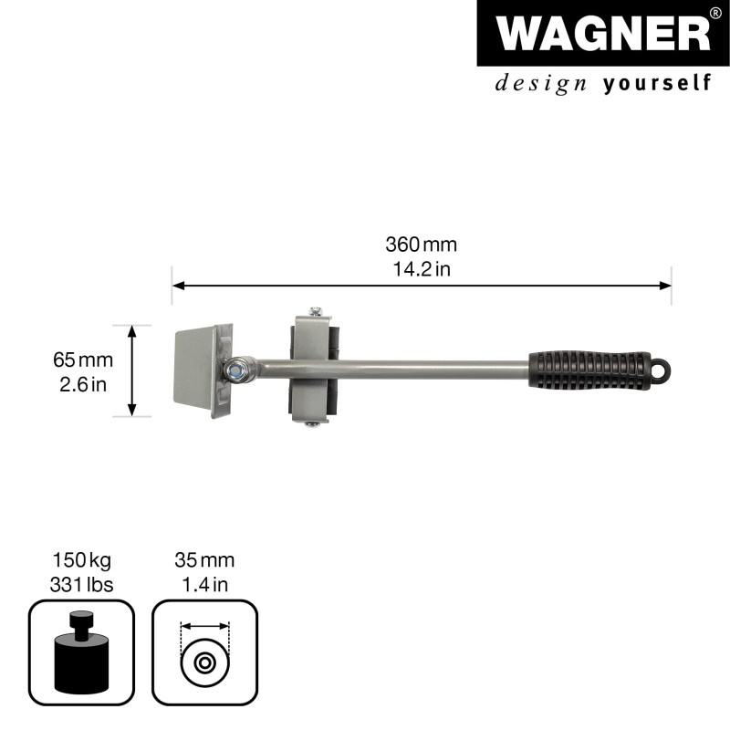 WAGNER Chariot de déménagement MM 3120 I 36 x 6,5 x 3,5 cm charge 150 kg I élévateur de meubles I élévateur I pour soulever et d