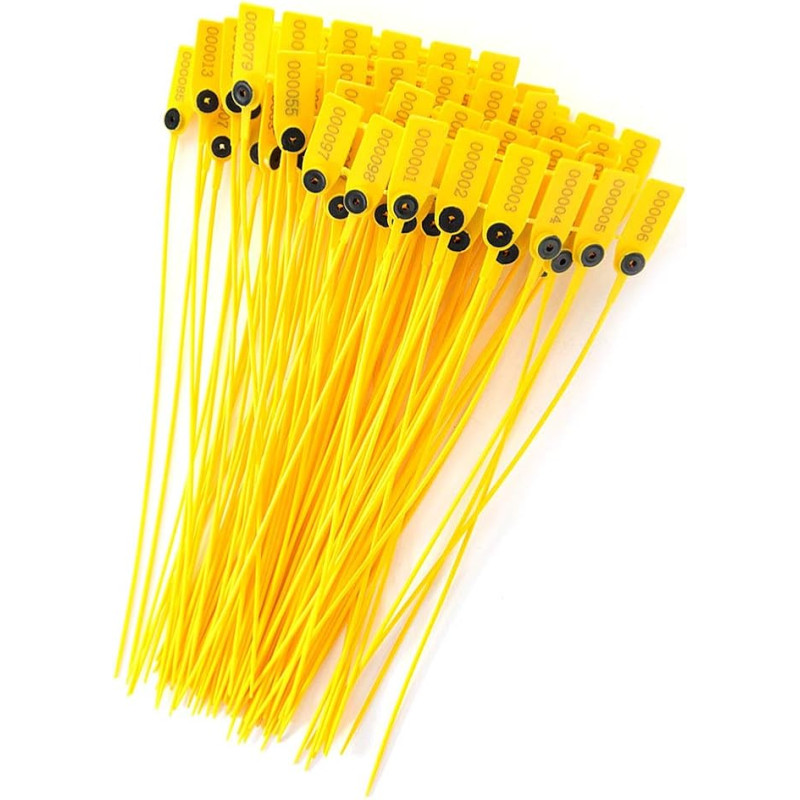 Aukson Attaches de câble, 100 pièces Jaunes 40 cm étiquettes scellés de sécurité scellés de sécurité en Plastique avec numéro po