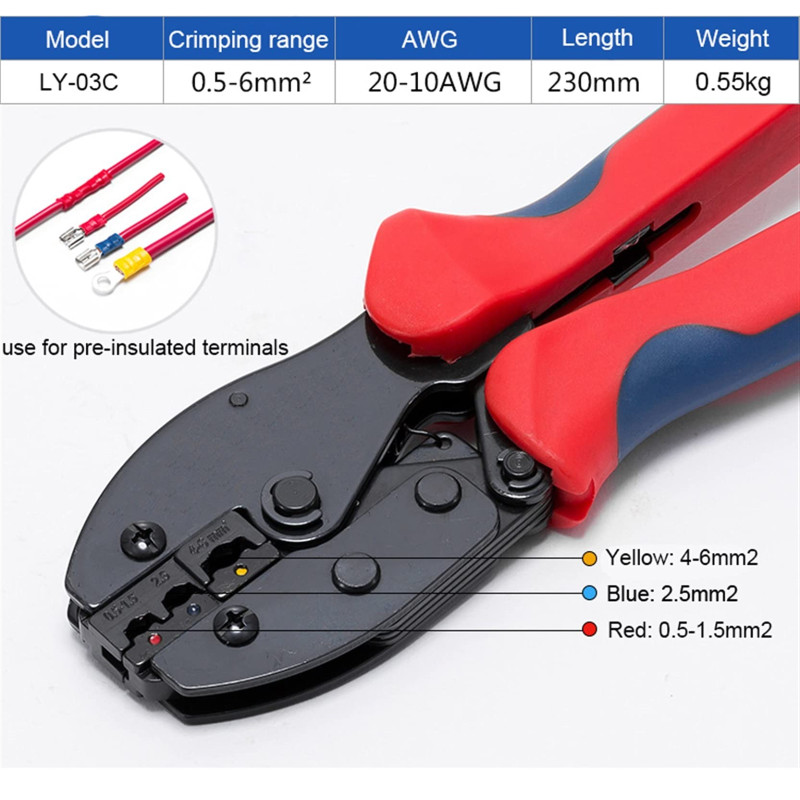 KM Pince à sertir pré-isolée pour connecteur RV SV Pince à sertir Type à cliquet Connecteur mâle femelle Outils de sertissage (L
