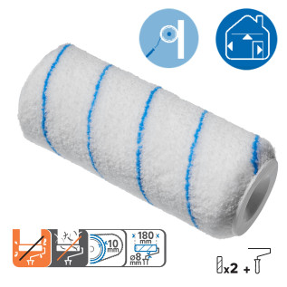 DEXTER - Lot de 2 rouleaux de peinture et poignée - Rouleau encreur - Usage universel - Pour murs et plafonds lisses - L.180 mm
