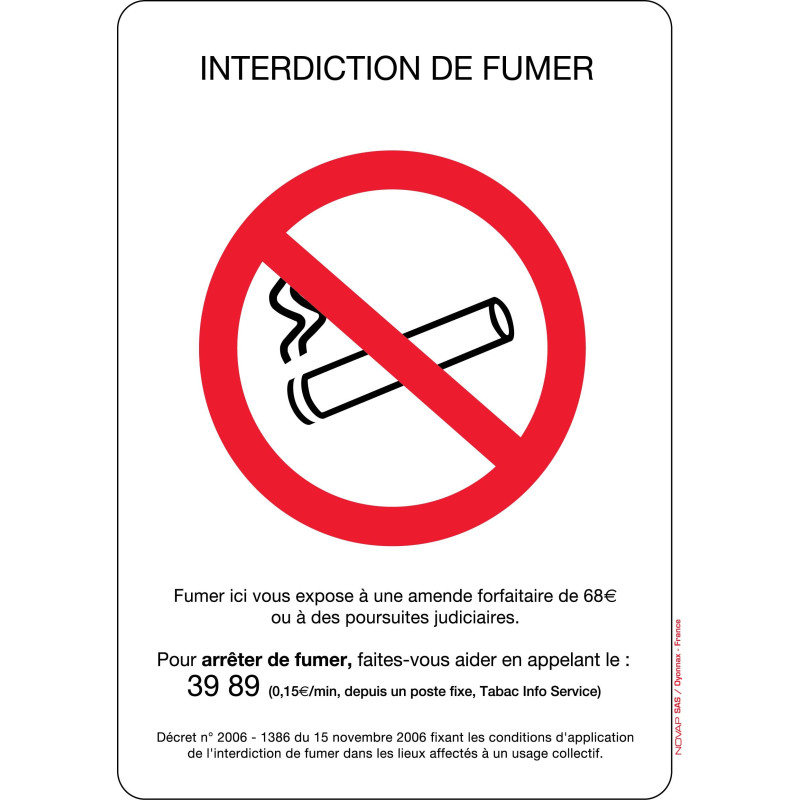Novap - Panneau - Interdiction de fumer - 297X420 Mm Rigide