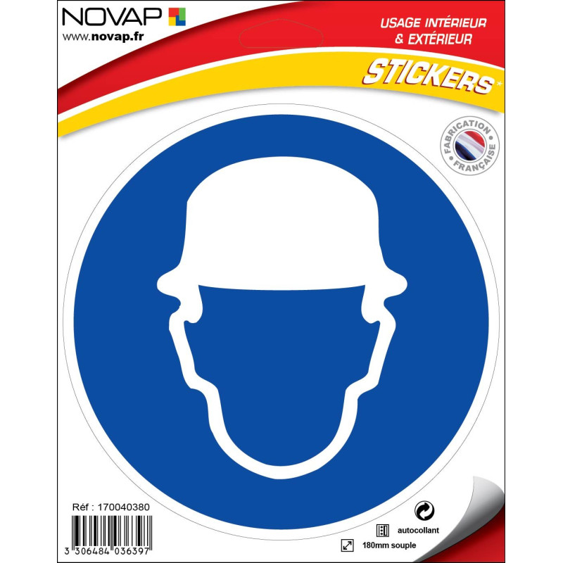 Panneau Obligation de porter un casque - Vinyle adhésif Ø180mm - 4036397