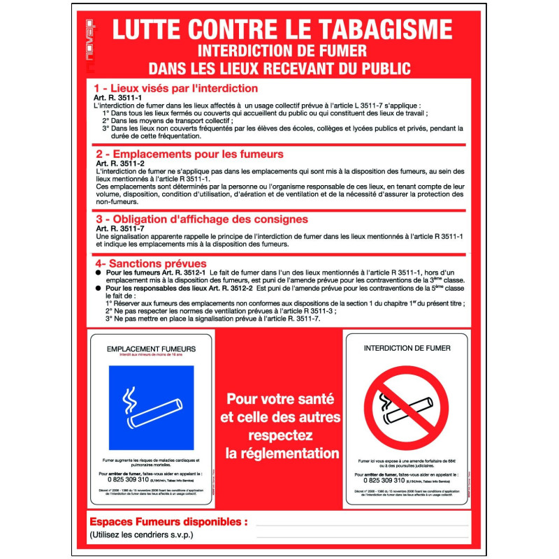 Panneau lutte contre le tabagisme 400x300mm - 4300375