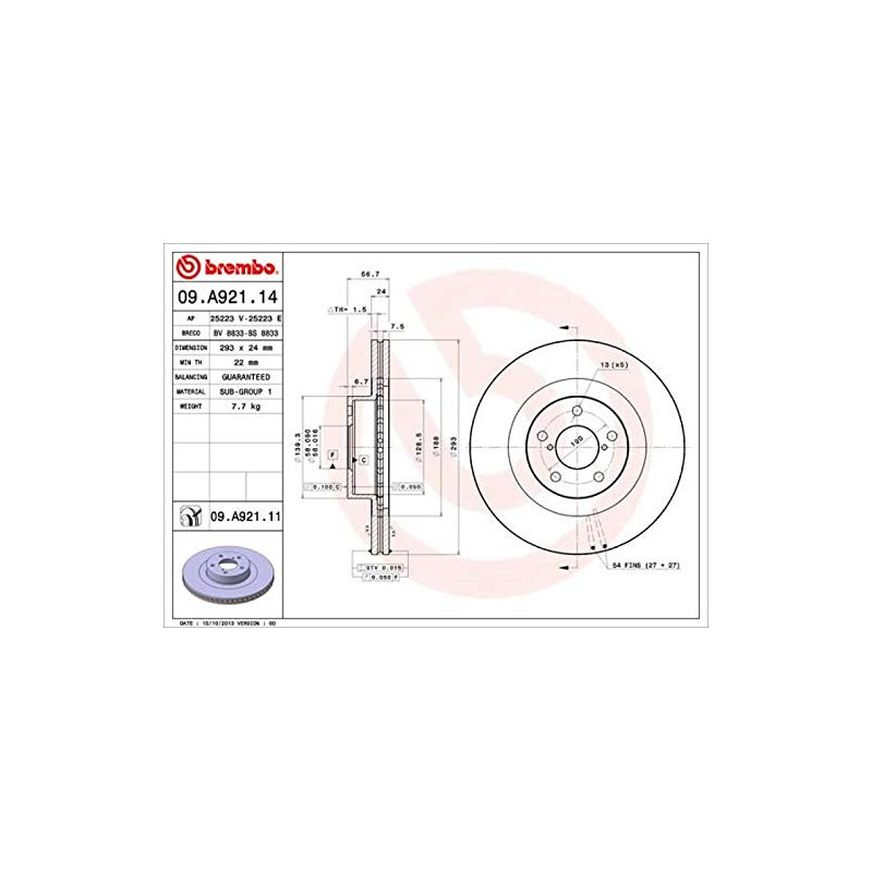 Brembo 09.A921.14 Jeu de Disques de Frein