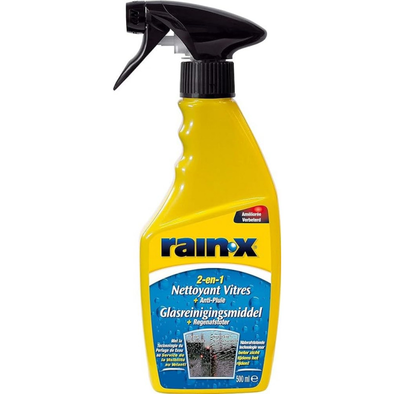 Rain-X 2-en-1 Lave Glace Voiture et Nettoyant Vitre Bain avec Traitement Anti Pluie Pare Brise Technologie Hydrophobique 500 ml
