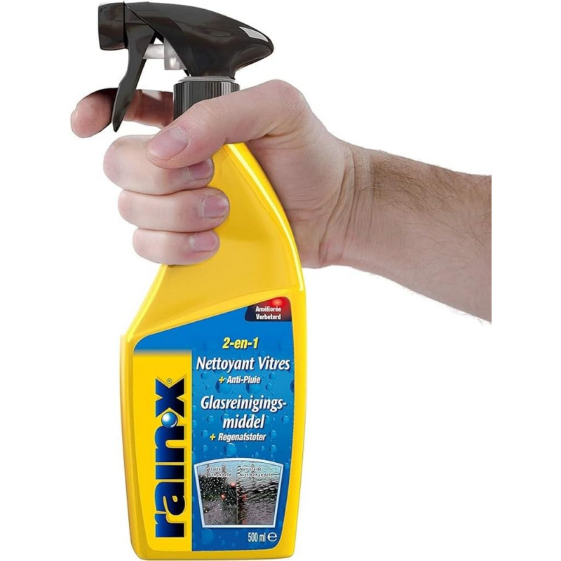 Rain-X 2-en-1 Lave Glace Voiture et Nettoyant Vitre Bain avec Traitement Anti Pluie Pare Brise Technologie Hydrophobique 500 ml