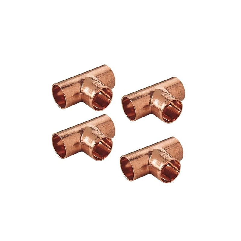 Lot de 4 pièces en cuivre type "TE" de 15 mm H-H-H, à souder avec tube rigide en cuivre, plomberie, chauffage, gaz, ACS, énergie