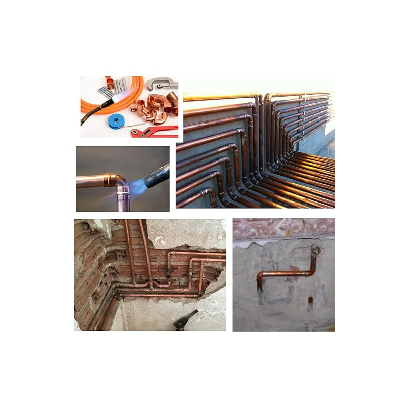 Lot de 4 pièces en cuivre type "TE" de 15 mm H-H-H, à souder avec tube rigide en cuivre, plomberie, chauffage, gaz, ACS, énergie