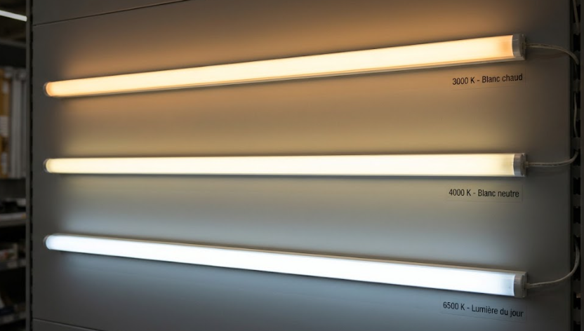 Tube néon blanc chaud 3000 K, blanc neutre 4000 K et lumière du jour 6500 K